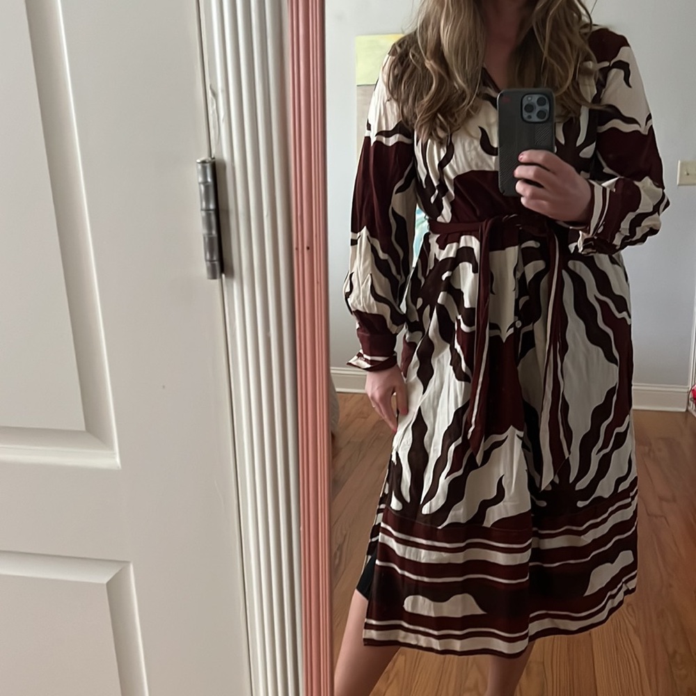 H&M Women’s TIE-BELT KAFTAN DRESS Brown / Patterned Dress XS - new with tags